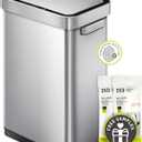 EKO Deluxe Mirage-T 50 Liter / 13.2 Gallon Touchless Rectangular Motion Sensor Trash Can, Matte Stainless Steel Finish