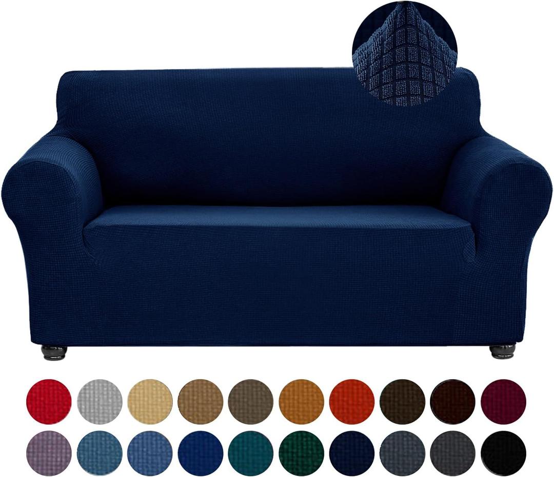 Joccun Stretch Loveseat Couch Cover Slipcover, 1-Piece Sofa Cover for 2 Cushion Couch Spandex Jacquard Washable Furniture Protector Cover for Living Room,Kids,PetsLoveseat,Navy (Medium55"-78"))