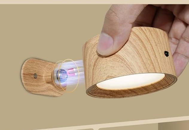 LED Wall Mounted Lights, 2 Pack Rechargeable Wall Sconce Lamps, 3 Color Temps & Remote and Touch, 360° Rotation Dimmable Cordless Wall Light for Study Bedroom Reading Bedside (Wood)