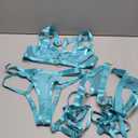 Kaei&Shi Garter Belt Thong Lingerie For Women, Strappy Hollow Out Underwire Racerback Sexy Lingerie, Harness Garter Leg Strap Matching 4 Piece Lingerie Set Boudoir Light Teal Medium