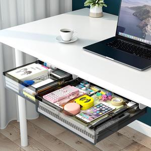 2 Pack Under Drawer Organizer, Slide Out Under Desk Storage, Self Adhesive Drawer Attachment for Office, School, Home, Hidden Desktop Organizer for Office Supplies & Home Essentials (Black)