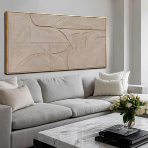Large 3D Textured Framed Neutral Abstract Wall Art For Living Room,Irregular Modern Artwork Paintings For Walls, Minimalist White And Brown Geometric Wall Pictures For Home,Office Wall Decor 29"x58"