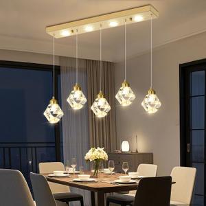 5-Lights Rectangular Pendant Light LED Dimmable Linear Crystal Chandelier Modern Rectangular Chandeliers for Dining Room Bedroom Gold Hanging Light