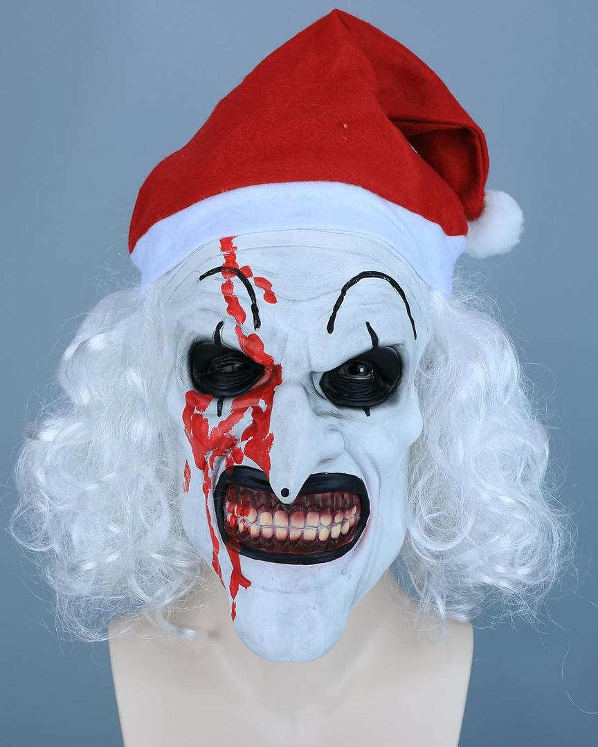 TWAYFEL Adult Terrifier Art the Clown Creepy Mask - Full Head Scary Mask for Horror Costume, Halloween, and Themed Parties (White and Red)