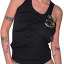 Solid Color Tank Tops - Y2K Strap Tank Top with Metallic Accessory Trendy Casual Streetwear Fashion Hotsweet (Black, M)