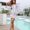 HUUSA Women's Sheer Cover Up Dress Sexy Swimwear Mesh Bikini Long Sleeve See Through Resort Wear 2025 Trendy (XL)