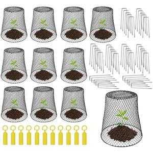FCENDS 11 Pcs Chicken Wire Cloche Plant Protector Cover, Garden Cloches for Young Plants, Keeping Rabbit, Bird and Other Small Animals Out, Garden Stakes and Plant Labels Included (11, Black)