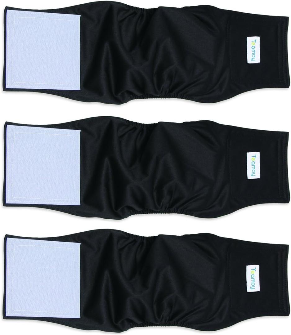 Teamoy 3 Pack Male Dog Diaper Wrap, Washable Puppy Belly Bands, Super-Absorbent and Comfortable(L2,20-24" Waist, Black)