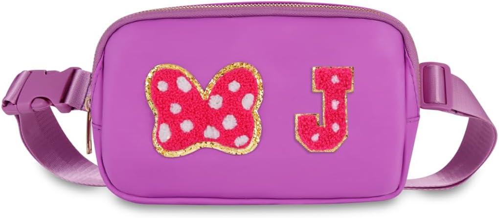 Initial Letter Mouse Bow Fanny Pack, Cute Christmas Birthday Gifts for Girl Daughter Women Waterproof Crossbody Bag for Girls, Personalized Belt Bag for Park Travel, J
