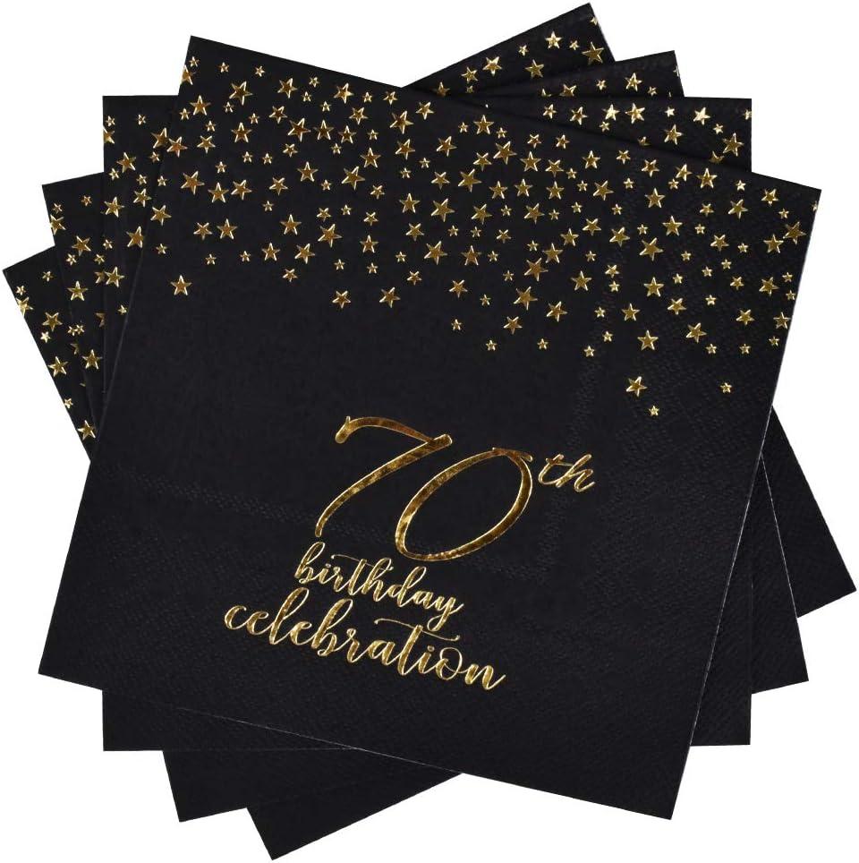Gatherfun 70th Birthday Napkin Disposable Paper Napkins Black and Gold Party Decorations Tableware for Men Woman 70 Birthday Party6.5X6.5in, 3-Ply, 50-Pack)