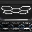 Hexagon Garage Lights 3 Level Dimmable, High Brightness 168W 5600 to 18480 Lumens 6500K Honeycomb Hexagon Led Garage Light 5 Grid for Garage, Auto Beauty Shop, Car Detailing Shop, Workshop