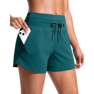 Soothfeel Women's Athletic Running Shorts with Pockets 3.5" Quick Dry High Waisted Workout Active Gym Shorts for Women (Turquoise)