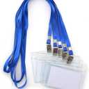 Name Tags,Bird Fiy 50 Pcs Waterproof Type Clear Plastic Horizontal Name Tag Badge Id Card and 50 Pcs Blue Lanyard