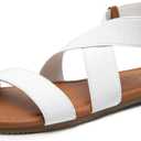 SANDALUP Elastic Ankle Strap Flat Sandals for Women (9, White)