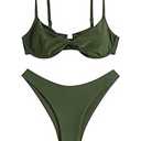 ZAFUL Women's Twist Front Bikini Sets Underwire Tie Back Bikini High Waisted Two Piece Swimsuit (1-Olive Green, XL)