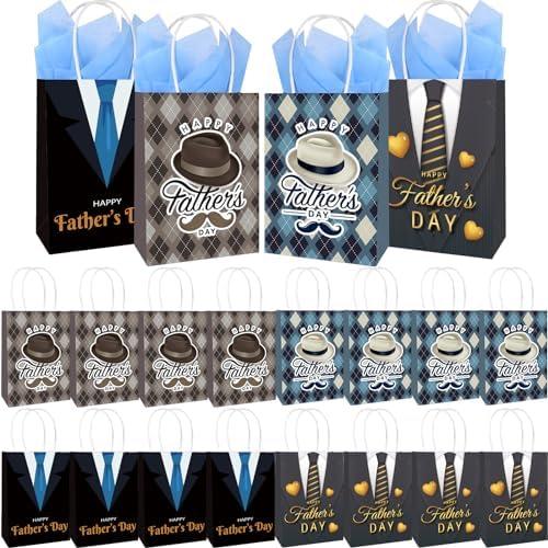 20 Pcs Fathers Day Party Gifts Bags with Tissue Paper, Happy Father's Day Gift Bag with Handle, Personalized Father's Day Gifts Bags for Husband,Grandfathers,Uncles,Fathers Day Party Supplies