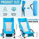 Spiareal 2 Pack Folding Beach Chair for Adults Portable Backpack High Back Chair 300lbs Heavy Duty Lightweight High Back with Headrest Cup Holder Carry Bag for Picnic Camping Fishing(Blue)