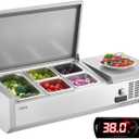 VEVOR Refrigerated Condiment Prep Station, 120W Countertop, One 1/3 Pan and Four 1/6 Pans, 304 Stainless Body, PC Lid, Sandwich Prep Table with Stainless Guard, New Stainless 40 in