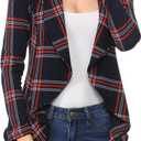 MINEFREE Women's Long Sleeve Classic Draped Open Front Lightweight Blazer Plaid Checkered Plindigored 1XL