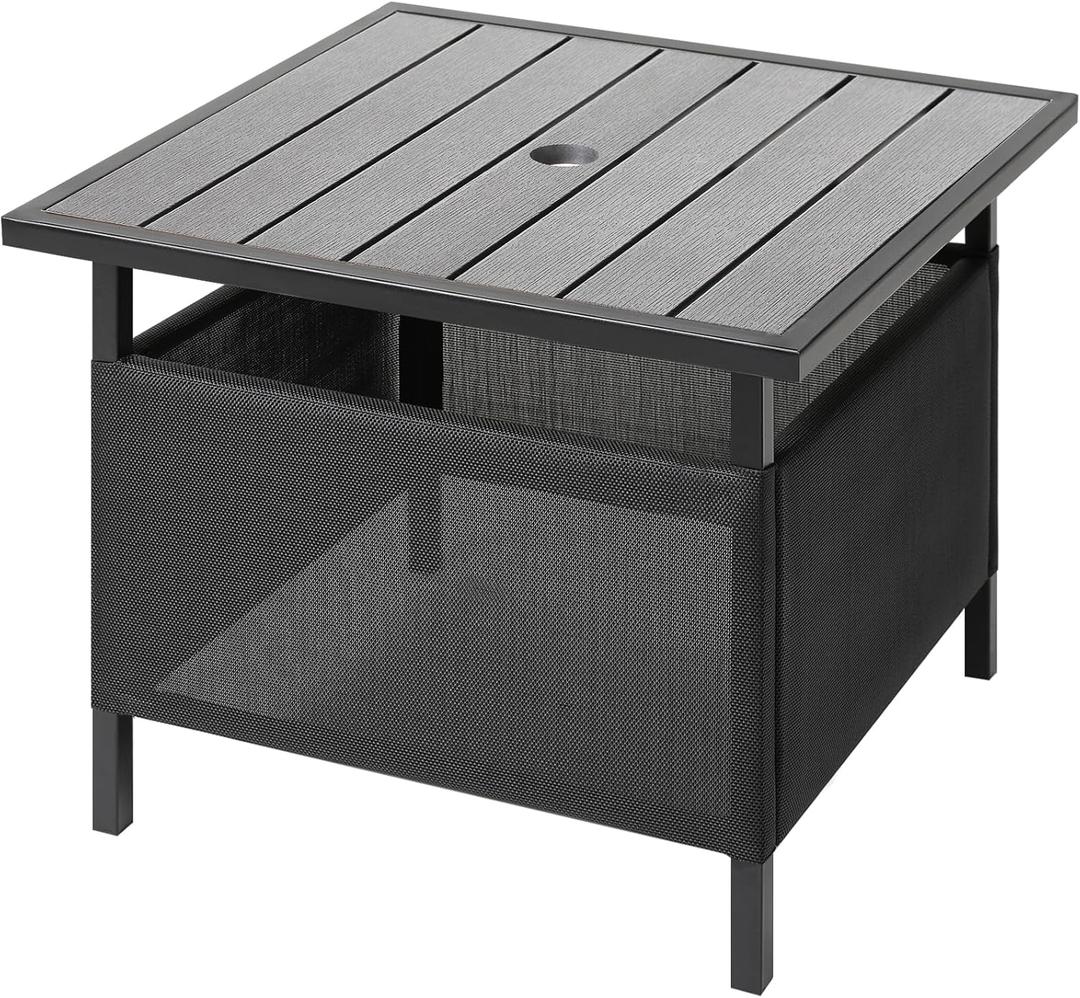 LZRS Adirondack Square Outdoor Side Table with Umbrella Hole, Pool Composite Patio Table,HDPE End Tables for Backyard,Pool, Indoor Companion, Easy Maintenance & Weather Resistant(Light Grey)