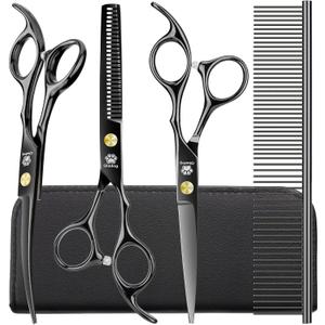 Gladog Grooming Scissors Kit with Safety Round Tips, GLADOG Professional 5 in 1 Grooming Scissors for Dog