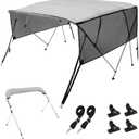 VEVOR 4 Bow Bimini Top Boat Cover, Detachable Mesh Sidewalls, 600D Polyester Canopy with 1" Aluminum Alloy Frame, Includes Storage Boot, 2 Support Poles, 2 Straps, 8'L x 54" H x 91"-96" W, Light Grey