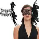 Fox Lace Masquerade Mask for Women, Colorful Feather Eye Mask with Elastic Strap, Costume for Halloween Party
