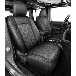 Seat Covers for Jeep Wrangler JL 4-Door 2018-2026 with Cup Holder | Full Coverage Custom Fit Waterproof Leather Car Seat Covers, Airbag Compatible, Factory Style Upgrade, Black Camo