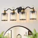 Modern Crystal Bathroom Vanity Light,Balck and Gold 4-Lights Bathroom Light Fixtures, Vanity Light Fixtures Over Mirror, Glass Wall Sconce Light for Bedroom, Kitchen, Living Room, Gallery, E26 Base (Black&Brass)