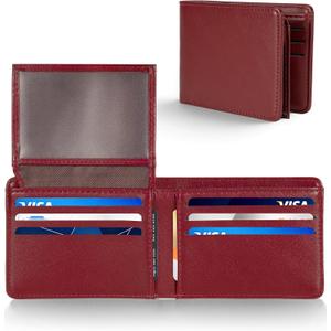 GNDR Wallet For Men Bifold Red RFID Blocking Slim Faux Leather Wallets Card Holder Front Pocket Minimalist Men Accessories With Gift Box