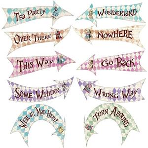 Alice in Wonderland Party Decorations, Mad Hatter Tea Party Supplies, Arrow Hanging Signs Pack of 10(Double-Sided Design)