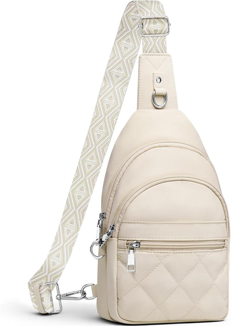 Sling Bag for Women, Anti-Theft RFID Crossbody Bag Nylon Sling Purse for Travel, Puffy Small backpack for Daily Hiking Sports White (Beige)