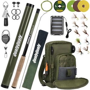 QualyQualy Tenkara Fly Rod Combo Beginner Kit, Tenkara Fishing Rod in 8.7ft/10.6ft/11.6ft 24T Fly Fishing Kit with Telescopic Fly Rod Flies Tippet and Fishing Chest Bag