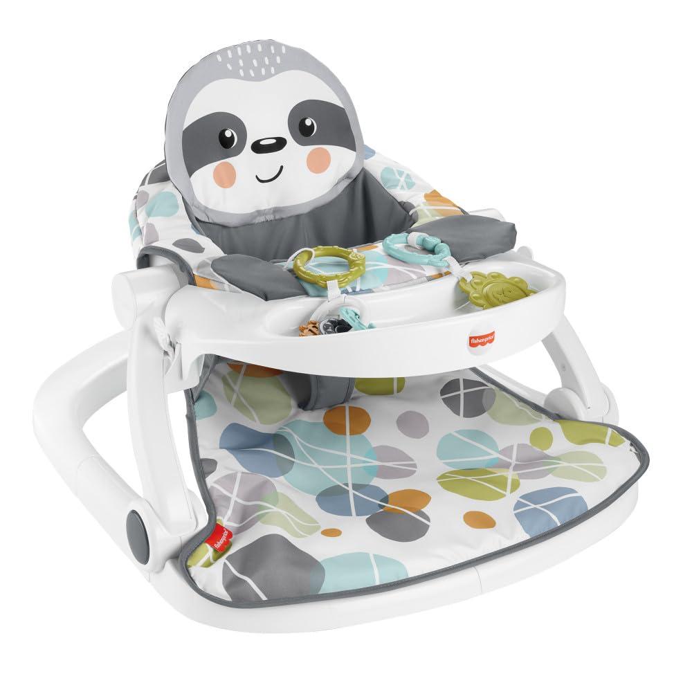 Fisher-Price Portable Baby Chair Sit-Me-Up Floor Seat with Snack Tray, Newborn Sensory Activity Toys & Plush Cute Sloth Washable Pad (27.17 x 20.87 x 12.2 Inch)