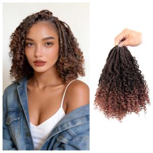 9 Pack 8 Inch Goddess Box Braids Crochet Hair for Black Women T30 | Boho Crochet Braids with Curly Ends, Pre Looped Short Hair Extensions Bohemian Synthetic Braiding, Ombre Medium Dark Brown