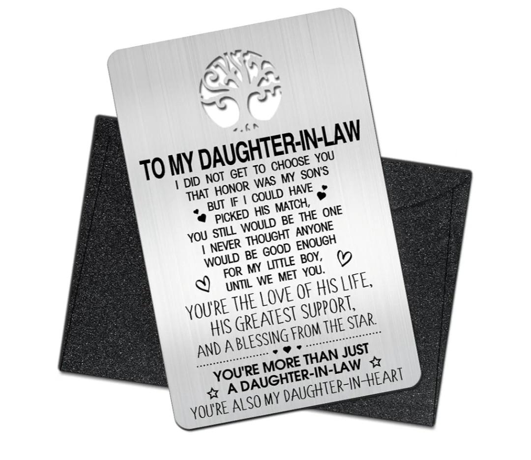 To My Daughter in Law Wallet Card, Engraved Metal Wallet Insert Card Love Note from Mother-in-law for Daughter in Law, Christmas Anniversary Birthday Bride Wedding Gifts for Daughter-in-law
