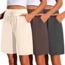 Neer 3 Pack Bermuda Shorts for Women Wide Leg High Waisted Drawstring Gym Lightweight Baggy Shorts with Pockets