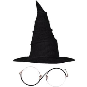 Tittaty Elphaba Hat Glasses Witch Costume Accessories Round Metal Frame Eyeglasses Headwear