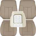 SecosAutoparts Driver & Passenger Bottom Perforated Leather Seat Cover Tan & Top Lean Back & Driver Foam Compatible with Ford F150 Lariat 2009 2010 2011 2012 2013 2014