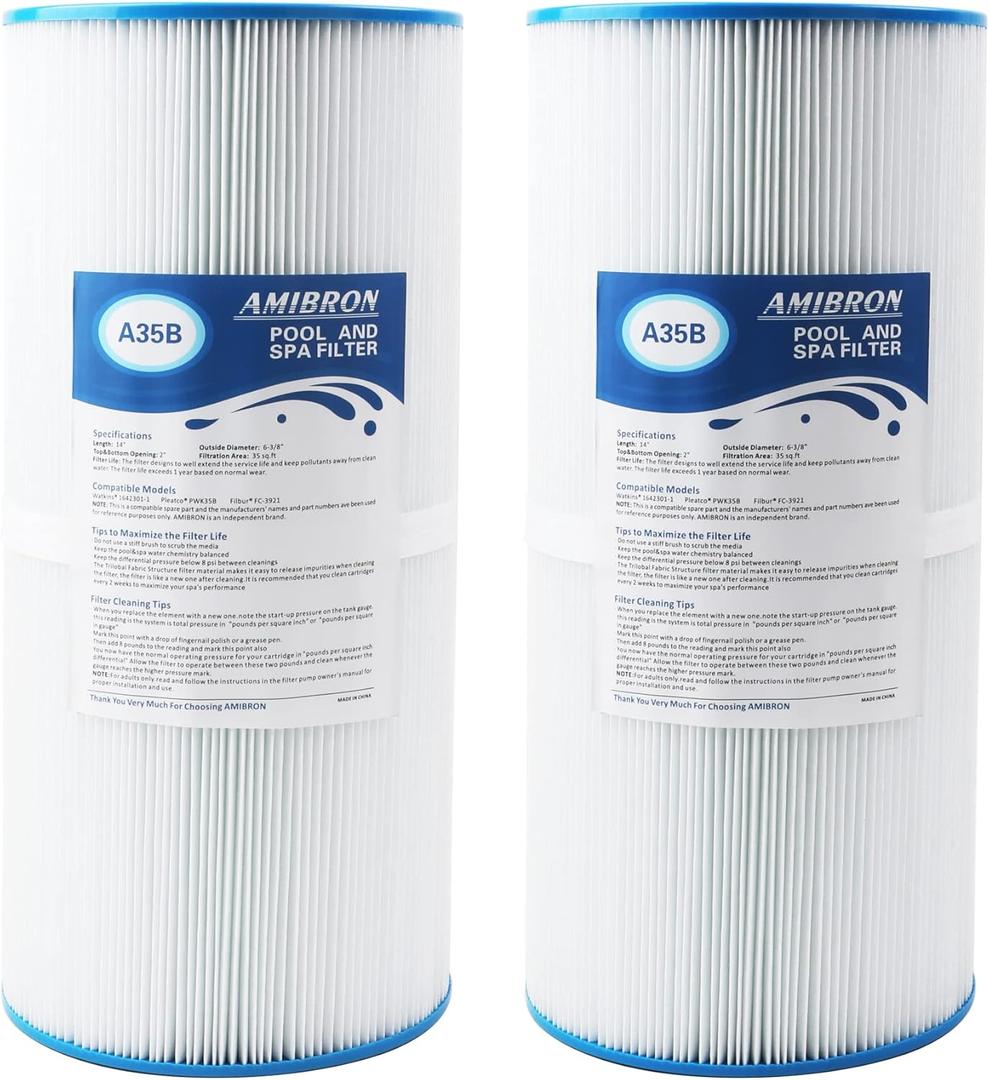 PWK35B Replaces Hot Springs Limelight Series Spa Filters, Compatible with Watkins 1642301-1, 78161, 78286, Filbur FC-3921, Pleated Fabric Filter Media 4 Pack