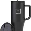 IRON °FLASK Co-Pilot Insulated Mug w/Straw & Flip Cap Lids - Cup Holder Bottle for Hot, Cold Drink - Leak-Proof - Water, Coffee Portable Travel Mug - Midnight Black, 40 Oz