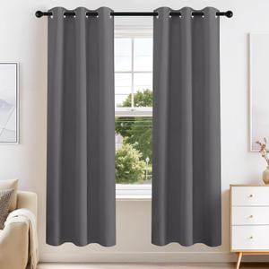 PONY DANCE Gray Black Out Curtains 72 Inch Long 2 Panels Set, Thermal Insulated Room Darkening Grommet Solid Soft Drapes for Bedroom/Living Room Window Decor Light Blocking, W34 x L72 Inch, Grey