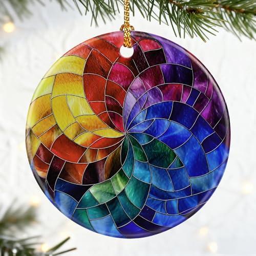 Rainbow Spiral Ornament, Christmas Ornaments, Christmas Decorations for Tree, Colorful Holiday Decor Gifts for Friends & Art Lovers, Gift Exchange & Gift Idea, Giftbox Included Pack of 2