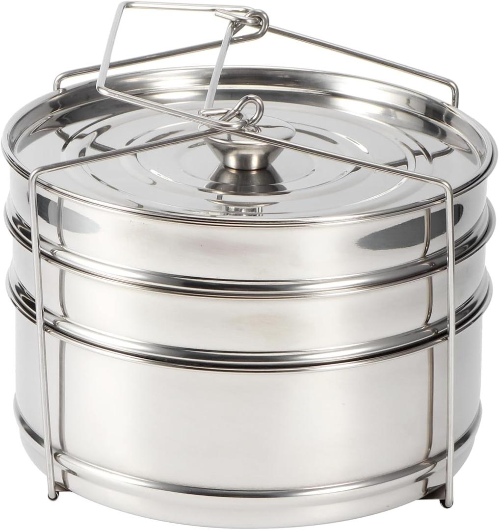 Stackable Stainless Steel Steamer Pots Set - 3 Tier Pans for 6QT Pressure Cookers, Dishwasher Safe Insert Cookware Instant Pot Accessories Stacking Pots for Steaming, Cooking, Serving