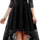 Dressystar Women's Lace Wedding Guest Dress Hi-Lo Off Shoulder Cocktail Party Bridesmaid Swing Formal Dresses Black XXL