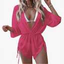Women's Beach Deep V Neck Drawstring Swim Bikini Bathing Suit Cover up, S