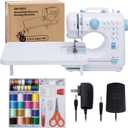 Sewing Machine for Beginners with Extension Table Mini Sewing Machines Kit Supplies 12 Built-in Stitches with Needles Assorted Thread Kit Starter Kit Easiest for Adult and Kids Ages 8-12 Easy Sewing (White and Blue)