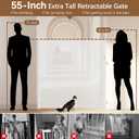 Reinforced 55" Extra Tall Cat Gate for Doorway - No Jumping Over/Crawling Under, Retractable Baby Gate for Cats Fits Openings up to 55" Wide, Retractable Dog Gate Indoor Tall Pet Gate for Stairs/White