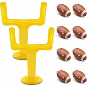 Meooeck 10 Pcs Football Party Supplies Kit,2 Inflatable 70.8'' Jumbo Football Goal Post and 8 Blow Up Footballs for Tailgate Outdoor Celebrations & Themed Day Party Game