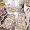 HEBE Boho Kitchen Rug Sets 3 Piece with Runner Non Slip Kitchen Rugs and Mats Washable Kitchen Mats for Floor Thick Kitchen Floor Mat Carpet Runner Rugs for Hallway Laundry Holiday Decor (20"x32"+20"x48"+20"x59", Taupe)